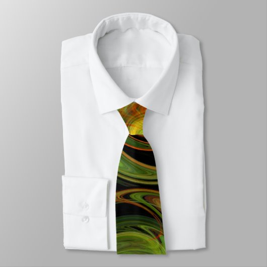 Cravate VORTEX LUMINEUX FRACTAL Vert noir Jaune Orange (Attaché)