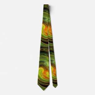Cravate VORTEX LUMINEUX FRACTAL Vert noir Jaune Orange