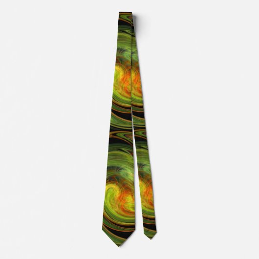 Cravate VORTEX LUMINEUX FRACTAL Vert noir Jaune Orange (Devant)
