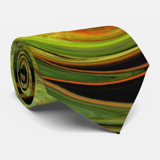 Cravate VORTEX LUMINEUX FRACTAL Vert noir Jaune Orange (Roulé)