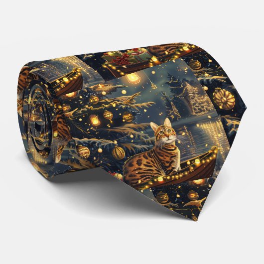 Cravate Voyage de fête de Noël du chat du Bengale (Roulé)