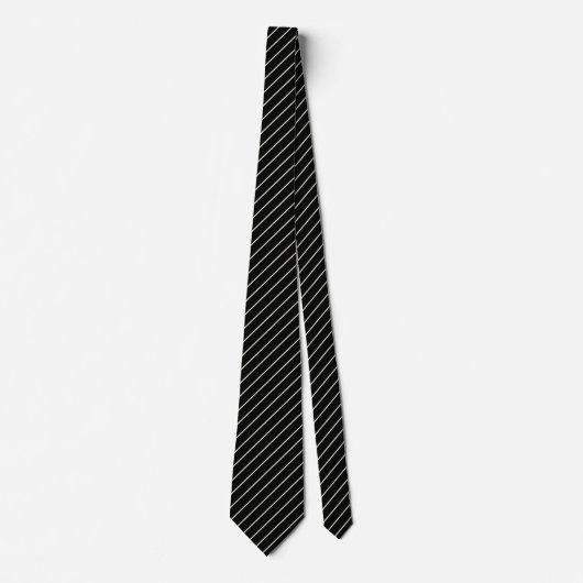 Cravate Vrai Noir avec Pinstripes blanches ivoire (Devant)