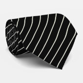 Cravate Vrai Noir avec Pinstripes blanches ivoire (Roulé)