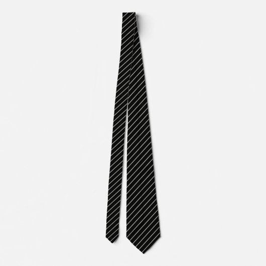 Cravate Vrai Noir avec Pinstripes blanches ivoire (Dos)