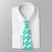 Cravate Wallstreet Hibiscus Foulard Ecru & Turq Deux faces (Attaché)