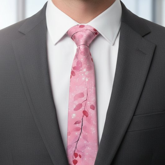 Cravate Watercolor Abstract Vines with Pink Background