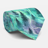 Cravate Watercolor Aurora Borealis Forest (5) (Roulé)