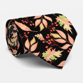 Cravate Watercolor Autumn Leaves and Red Wild Berries  (Roulé)