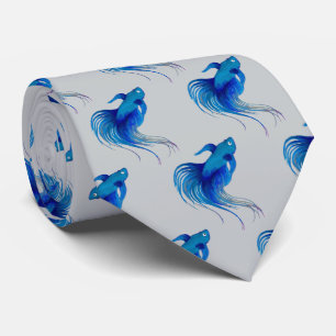 Cravate Watercolor Blue Betta Fish