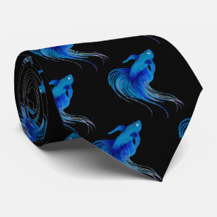 Cravate Watercolor Blue Betta Fish