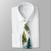 Cravate Watercolor Pine Pattern Elegant Winter  (Attaché)