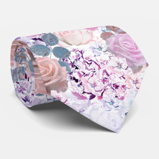 Cravate Watercolor roses et hydrangeas. (Roulé)