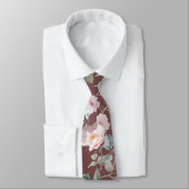 Cravate Watercolor roses on burgundy neck tie (Attaché)
