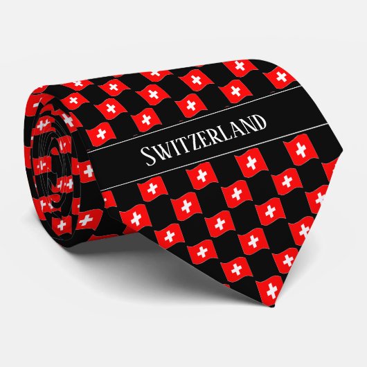 Cravate Wavy Switzerland Flag Pattern  (Roulé)