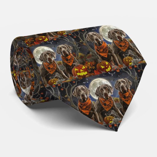 Cravate Weimaraner Halloween Éffrayant (Roulé)