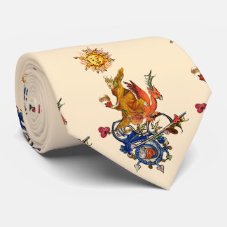 CRAVATE WEIRD MEDIEVAL BESTIARY,ALCHEMIST,RED DRAGON ,SUN