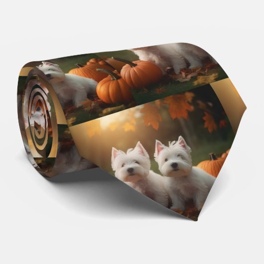 Cravate West Highland White Terrier Chiot Citrouille d'aut (Roulé)