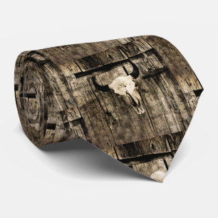 Cravate Western Bull Skull Vintage Sepia Russe Country
