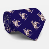 Cravate Western Rodeo Cowboy Bull Riding Bronze sur Bleu (Roulé)