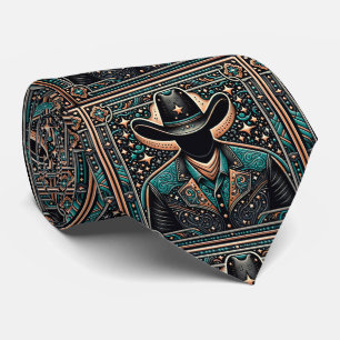 Cravate Western Tooled Leather Look Cowboy et Casquette