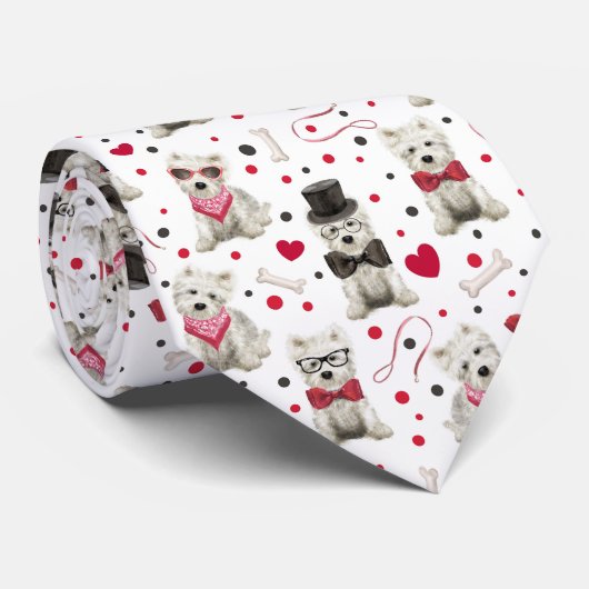 Cravate Westies blanches avec accessoires Whimsical (Roulé)