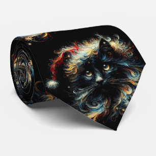 Cravate Whimsical Black Cat Père Noël Casquette de Noël sa