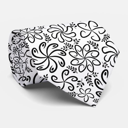 Cravate Whimsical Black White Spiral Floral Leafs Pattern (Roulé)