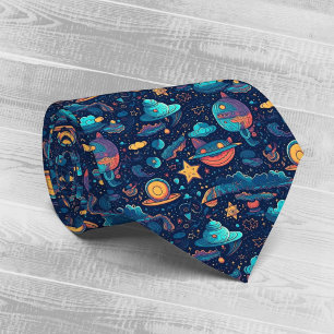 Cravate Whimsical Doodle Space Adventure