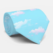 Cravate Whimsical Light Blue Sky and White Clouds Pattern  (Roulé)