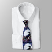 Cravate Whimsical Raven Lune Floral Noir Blanc Bleu (Attaché)