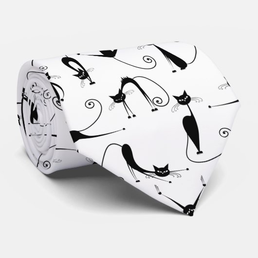 Cravate Whimsical Skinny Motif de chat noir (Roulé)