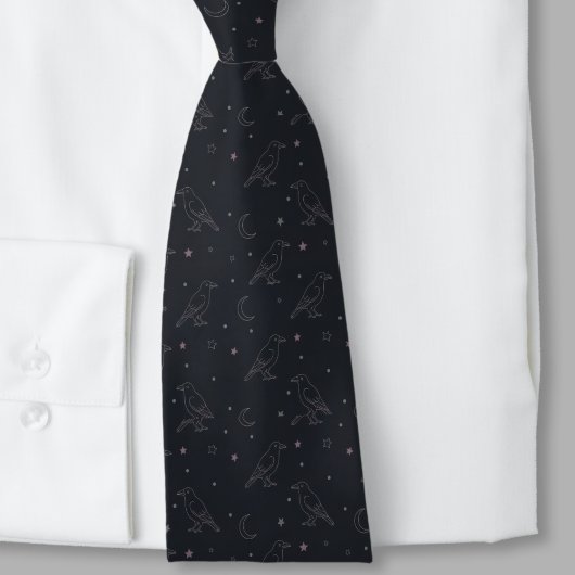 Cravate Whimsigoth Necktie – Celestial Raven Pattern
