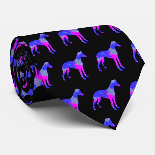 Cravate Whippet/Italien Greyhound Dog Silhouette P&B Noir (Roulé)