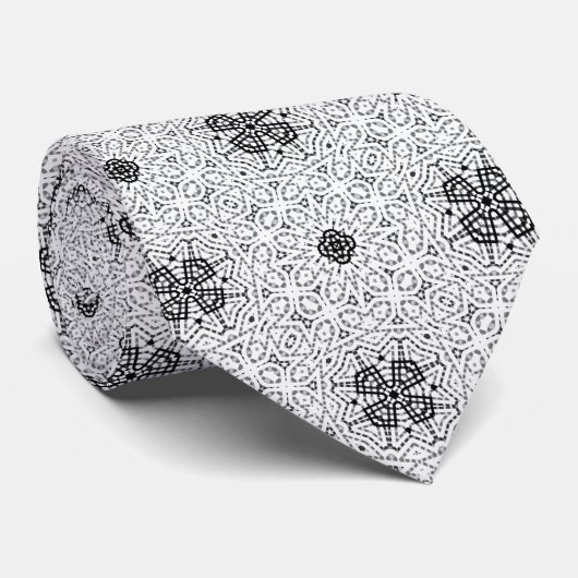 Cravate White and black openwork geometric pattern Elsa (Roulé)