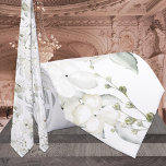 Cravate White Elegance First Spring Florals Mariage<br><div class="desc">Un cravate tout blanc mariage avec des pivoines aquarellées,  des roses,  des eucalyptus et des vaporisateurs d'élégance florale contre un arrière - plan blanc pur et solide.</div>