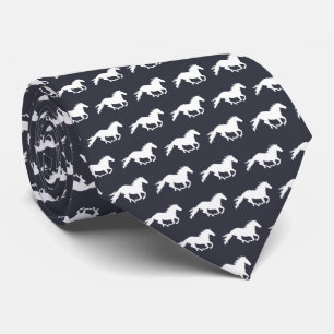Cravate White Galloping Horse   Black Neck Tie