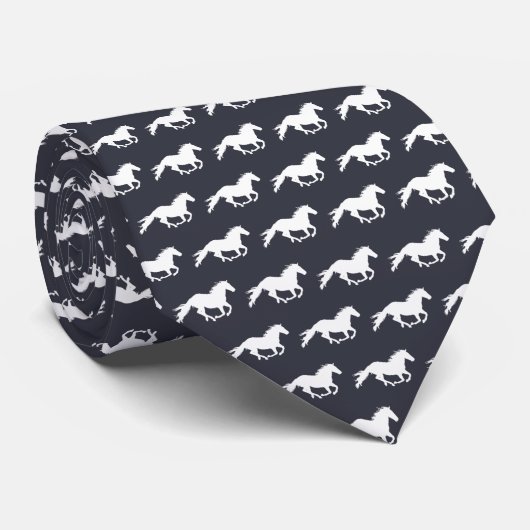 Cravate White Galloping Horse | Black Neck Tie (Roulé)
