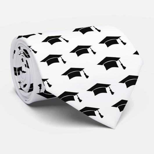Cravate White Graduation Black Cap Icon Pattern Keepsake (Roulé)