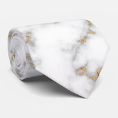 Cravate White Marble Grey and Gold Veining Wedding (Roulé)