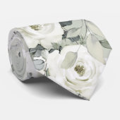 Cravate White Peony Silver Eucalyptus Mariage Sage Green (Roulé)