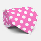 Cravate White polka dots on pink (Roulé)