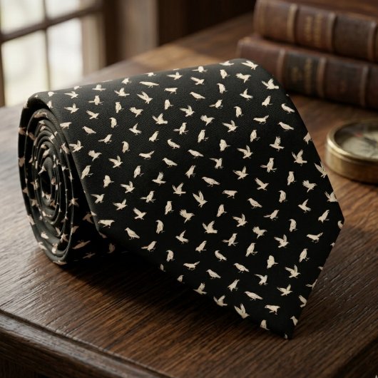 Cravate White Raven Bird Pattern – Gothic Groom Gift