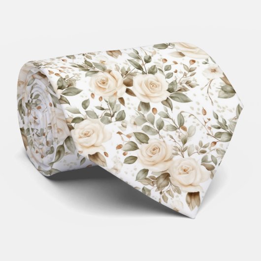 Cravate White Roses on White (Roulé)