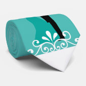 Cravate White Swirls Bride Groom Turquoise mariage élégant (Roulé)