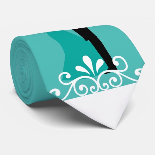 Cravate White Swirls Bride Groom Turquoise mariage élégant (Roulé)