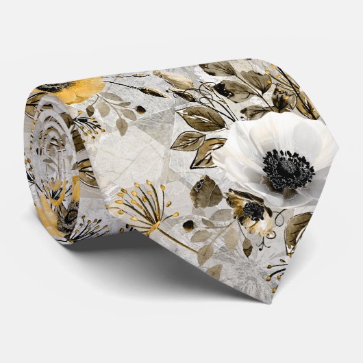 Cravate White, yellow anemones on a gray-brown background. (Roulé)