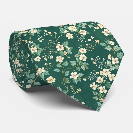 Cravate Wild Florals Leaves Nature Green Pattern (Roulé)