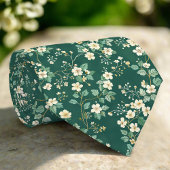 Cravate Wild Florals Leaves Nature Green Pattern