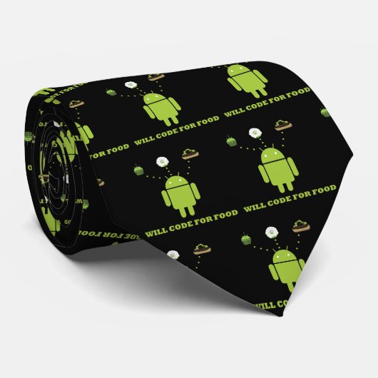 Cravate Will Code For Food (Android Software Dev Blk Crava (Roulé)
