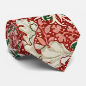 Cravate William Morris Algue Antique Fleur Rouge Vert (Roulé)
